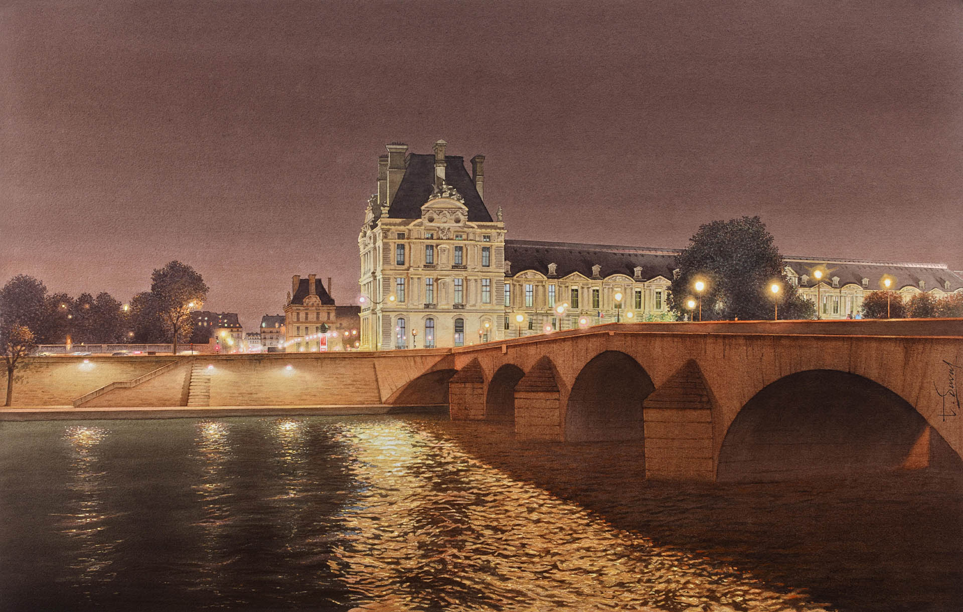 Nocturne sur le Louvre et le Pont Royal